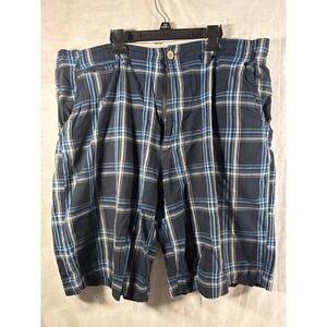 Colorado Mens Plaid Shorts Navy Blue 100%Cotton Flat Front Casual Hiking 36m